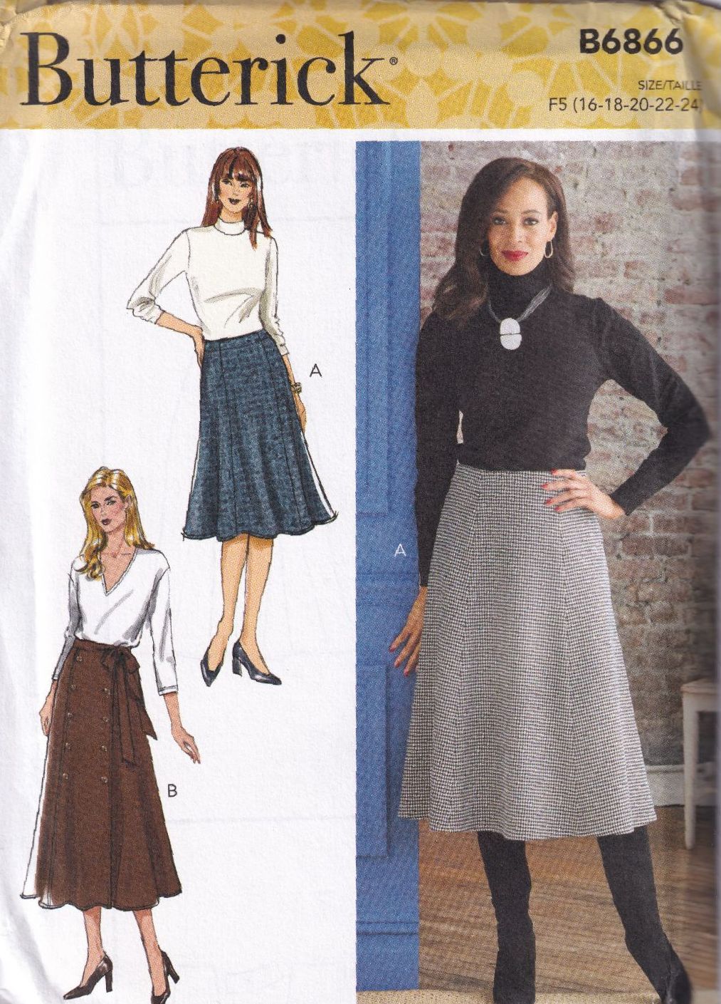 BUTTERICK B6866 SKIRT SEWING PATTERN-SIZE F5 (16,18,20,22,24)