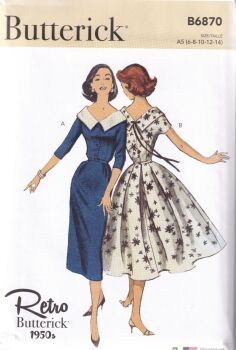 BUTTERICK B6870 RETRO 1950s DRESS SEWING PATTERN-SIZE A5 (6,8,10,12,14)
