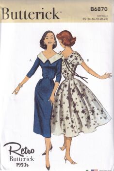 BUTTERICK B6870 RETRO 1950s DRESS SEWING PATTERN-SIZE E5 (14,16,18,20,22)