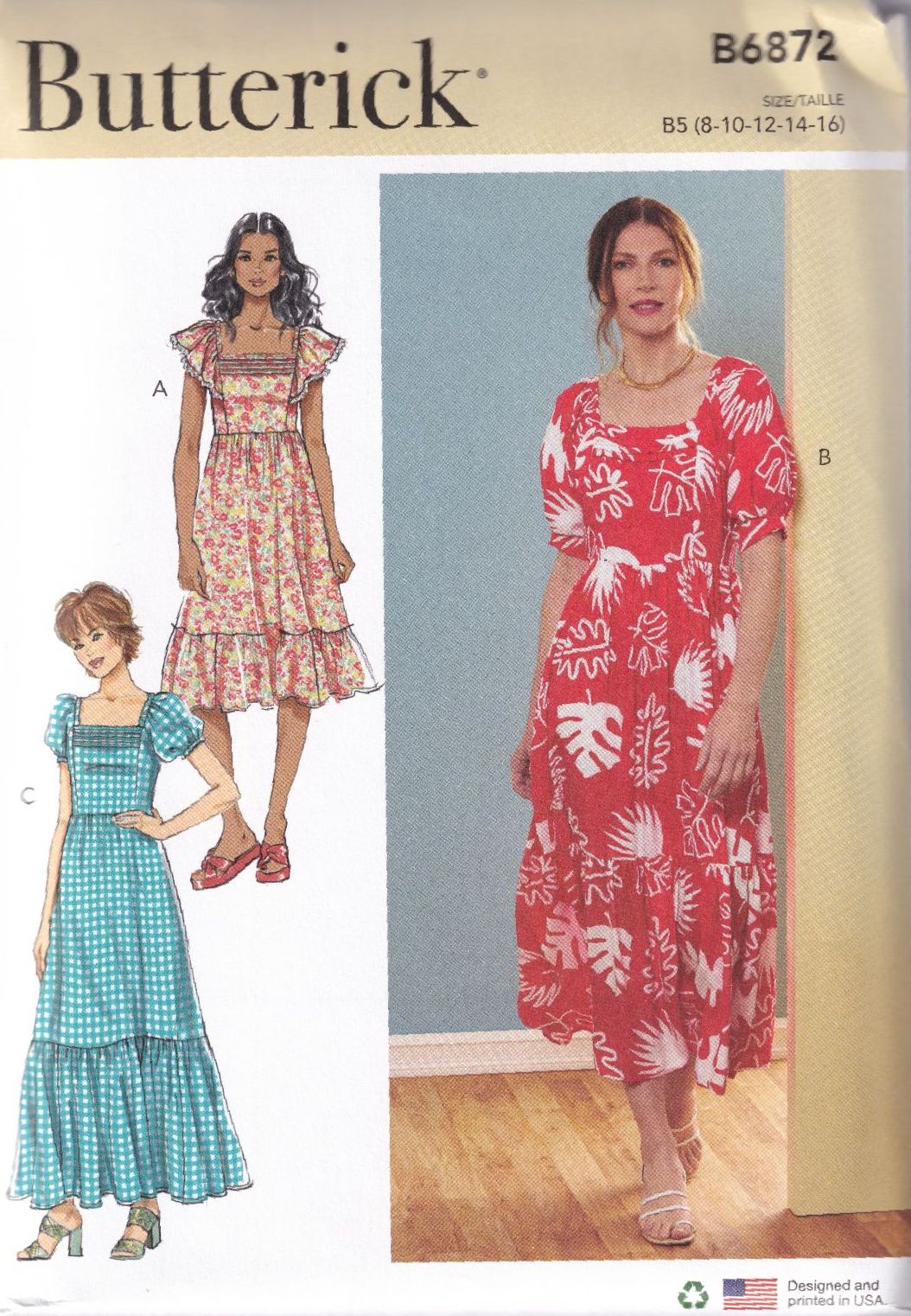BUTTERICK B6872 DRESSES SEWING PATTERN-SIZE B5 (8,10,12,14,16)