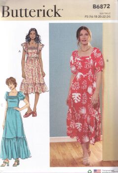 BUTTERICK B6872 DRESSES SEWING PATTERN-SIZE F5 (16,18,20,22,24)