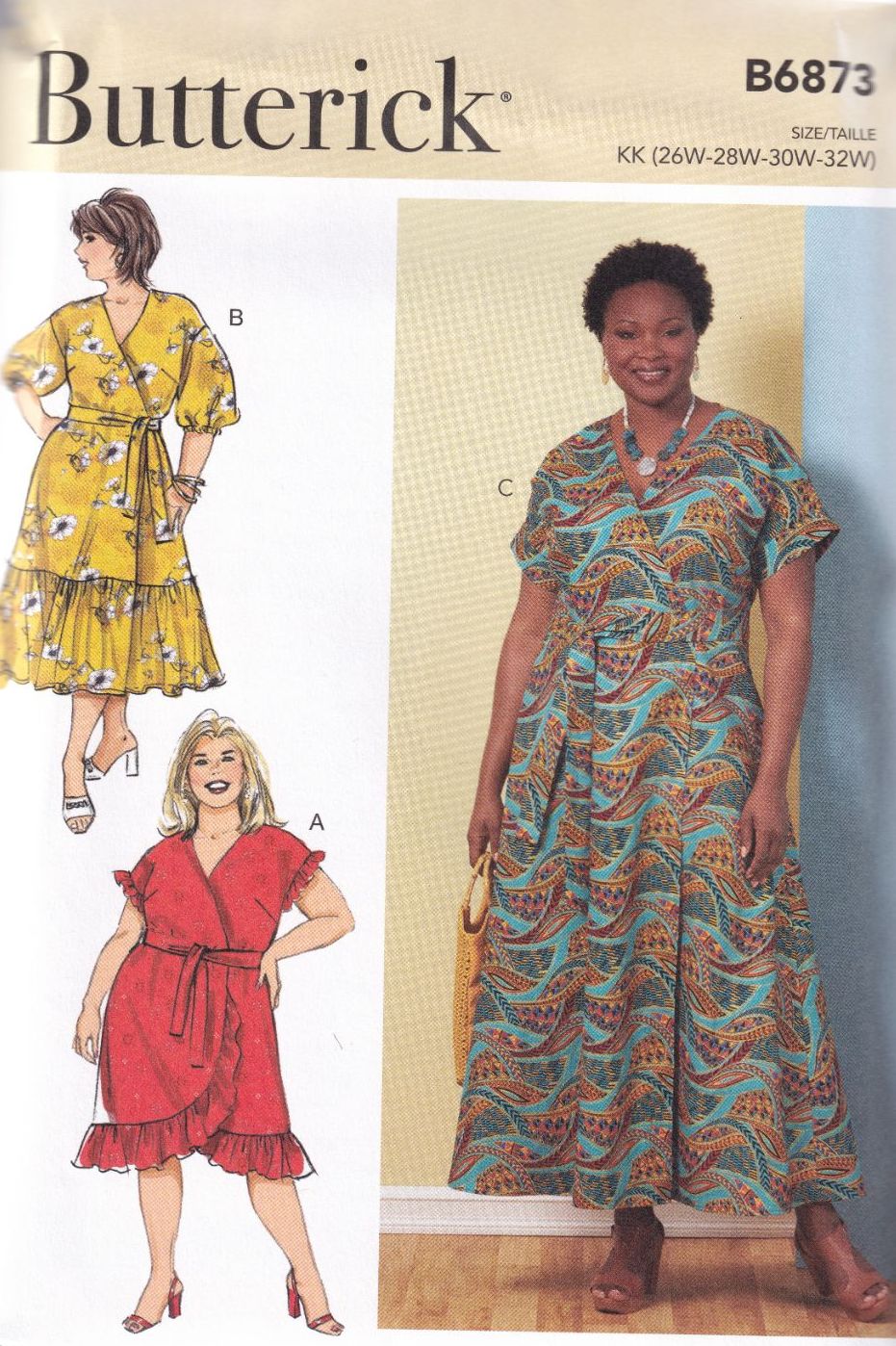 BUTTERICK B6873 DRESSES SEWING PATTERN-SIZE KK (26,28,30,32)