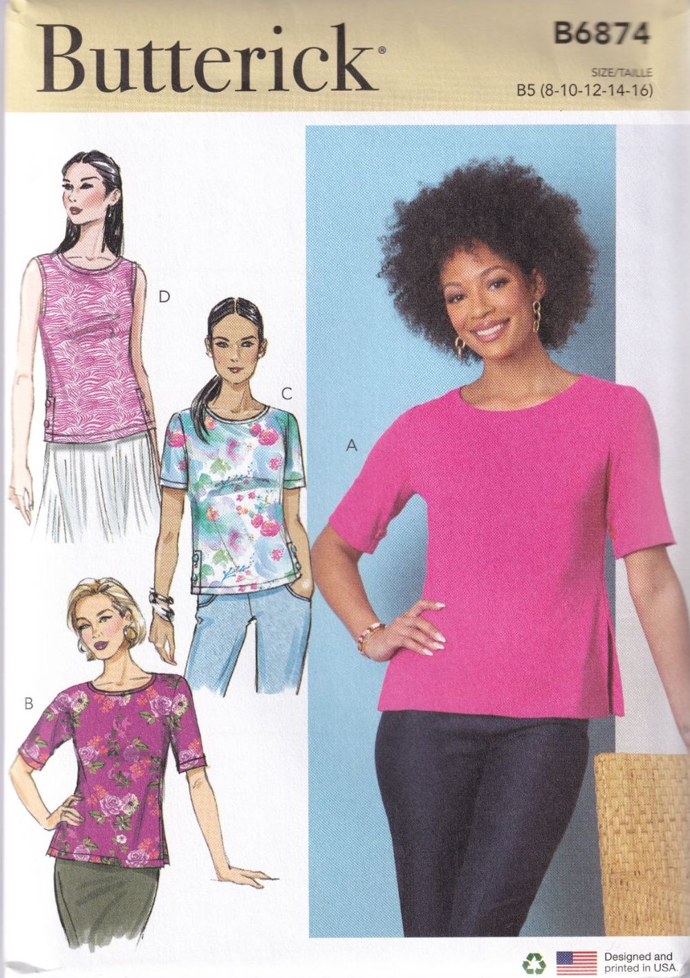 BUTTERICK B6874 TOPS SEWING PATTERN-SIZE B5 (8,10,12,14,16)