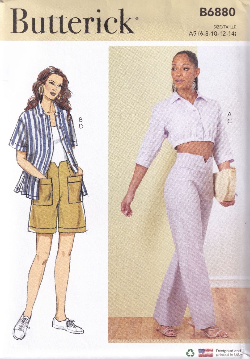 BUTTERICK B6880 SHIRTS, PANTS AND SHORTS SEWING PATTERN-SIZE A5 (6,8,10,12,