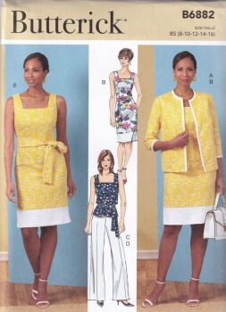 BUTTERICK B6882 JACKET, DRSS, TOP AND PANTS SEWING PATTERN-SIZE B5 (8,10,12,14,16)