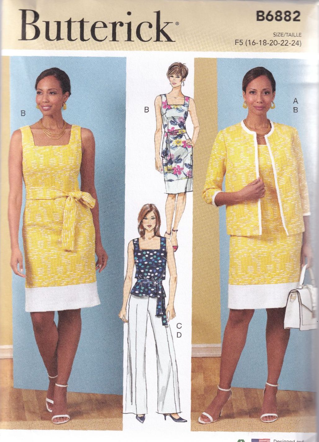 BUTTERICK B6882 JACKET, DRSS, TOP AND PANTS SEWING PATTERN-SIZE F5 (16,18,2