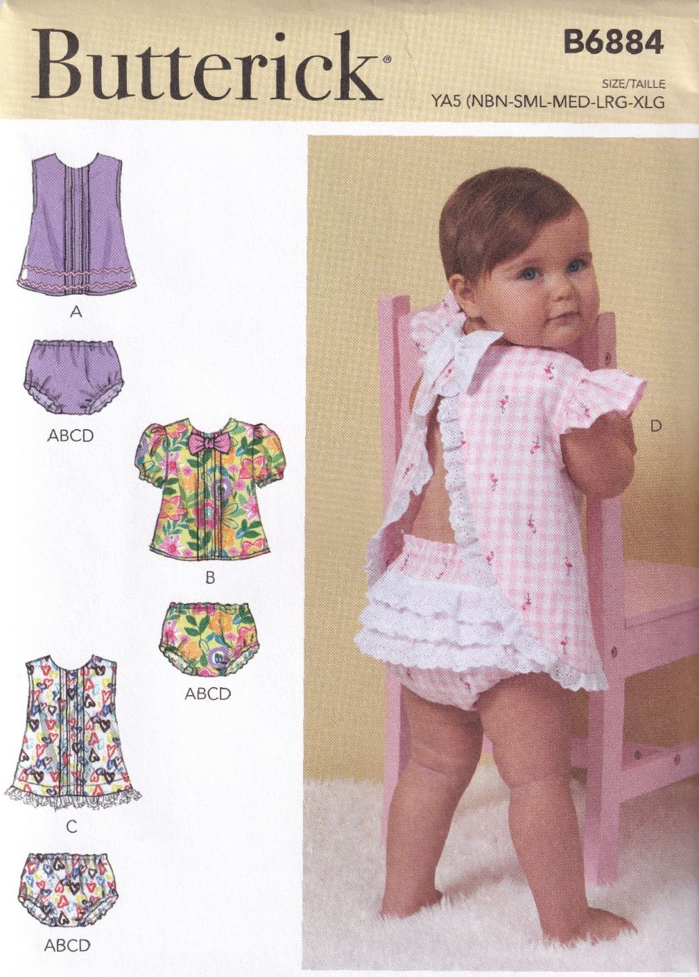 BUTTERICK B6884 INFANTS TOP AND PANTS SEWING PATTERN-SIZE YA5 (NB,S,M,L,XL)