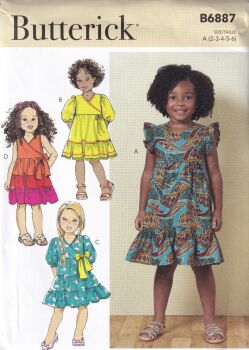 BUTTERICK B6887 CHILDRENS DRESS SEWING PATTERN-SIZE A (2,3,4,5,6)