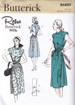 BUTTERICK B6889 RETRO 1950s DRESS SEWING PATTERN- SIZE A5 (6,8,10,12,14)