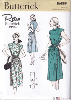 BUTTERICK B6889 RETRO 1950s DRESS SEWING PATTERN- SIZE F5 (16,18,20,22,24)