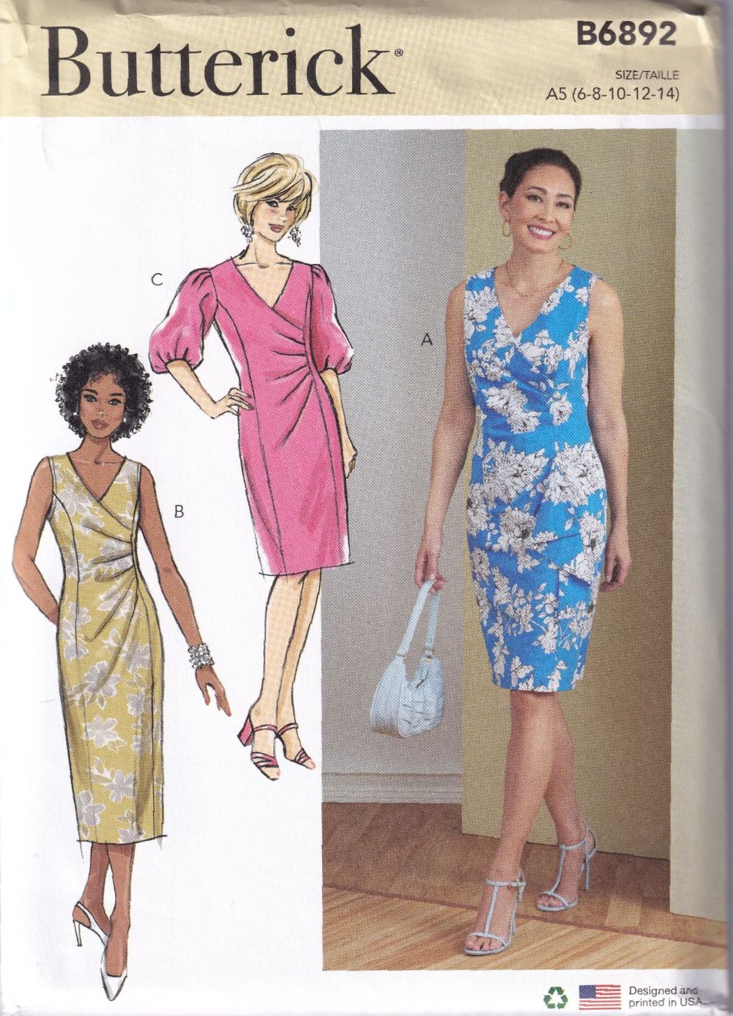 BUTTERICK B6892 DRESS SEWING PATTERN- SIZE A5 (6,8,10,12,14)