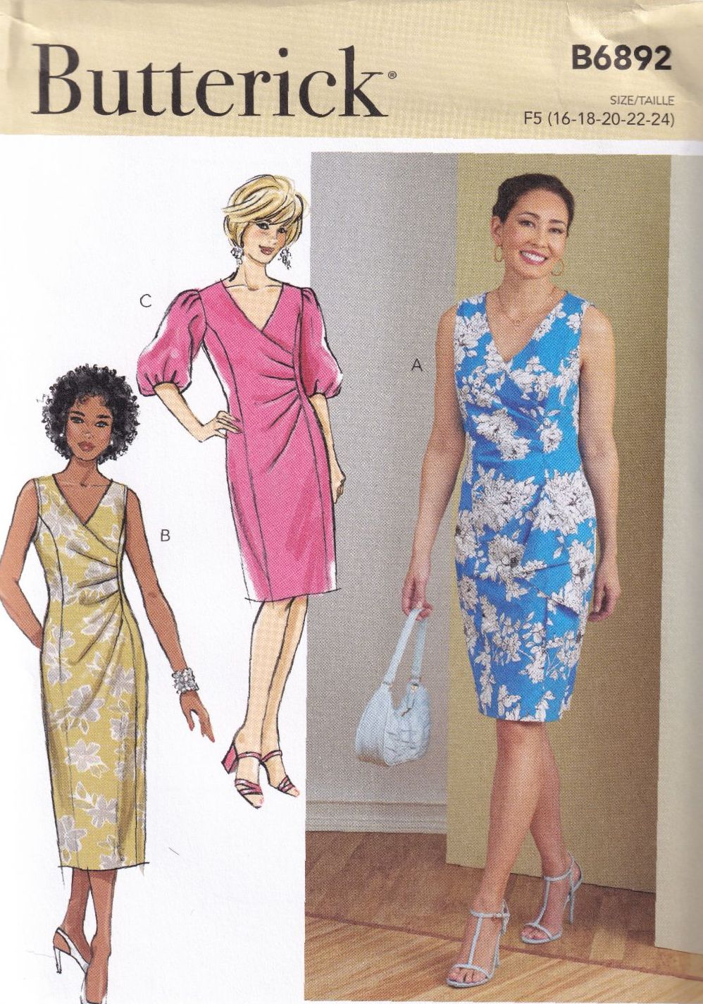BUTTERICK B6892 DRESS SEWING PATTERN- SIZE F5 (16,18,20,22,24)