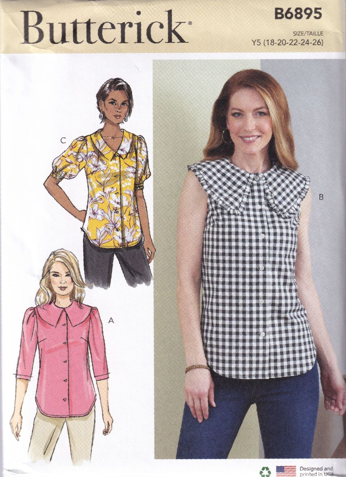 BUTTERICK B6895 TOPS SEWING PATTERN-SIZE Y5 (18,20,22,24,26)