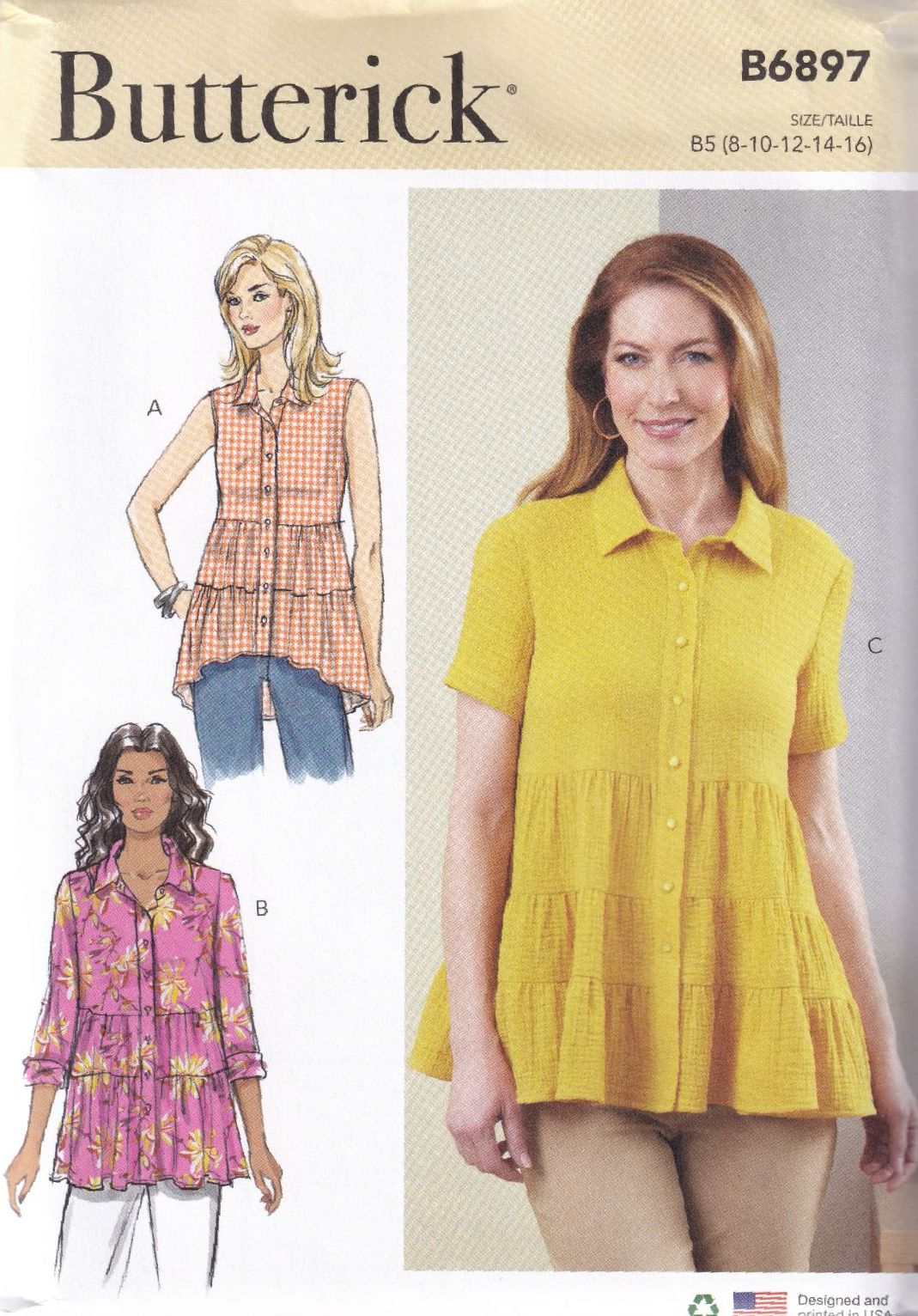 BUTTERICK B6897 TOPS SEWING PATTERN-SIZE B5 (8,10,12,14,16)