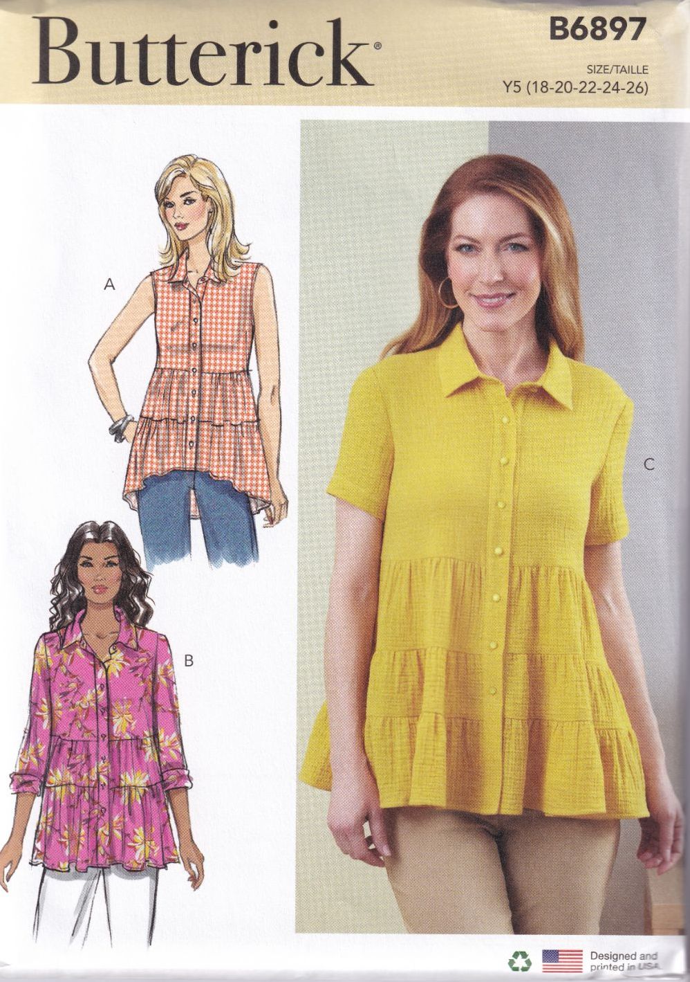 BUTTERICK B6897 TOPS SEWING PATTERN-SIZE Y5 (18,20,22,24,26)