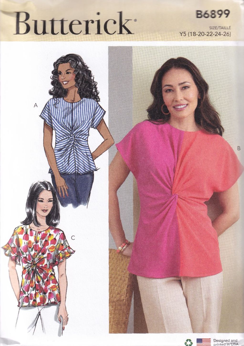 BUTTERICK B6899 TOPS SEWING PATTERN-SIZE Y5 (18,20,22,24,26)