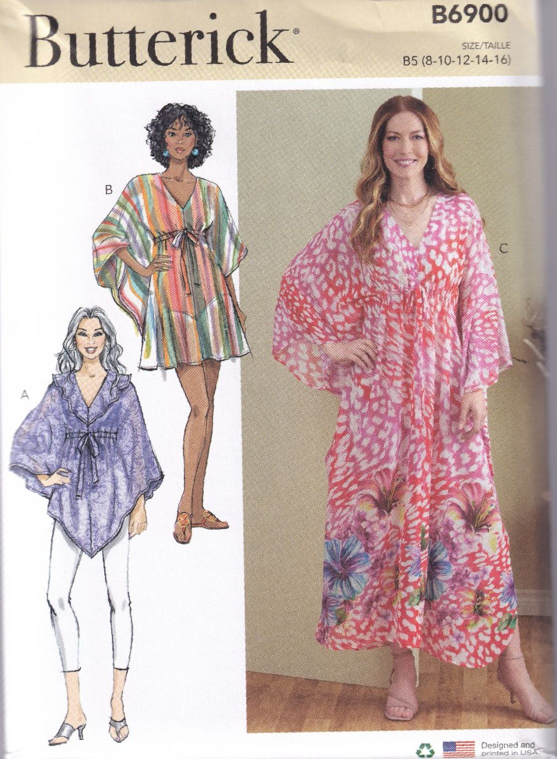 BUTTERICK B6900 CAFTAN SEWING PATTERN-SIZE B5 (8,10,12,14,16)