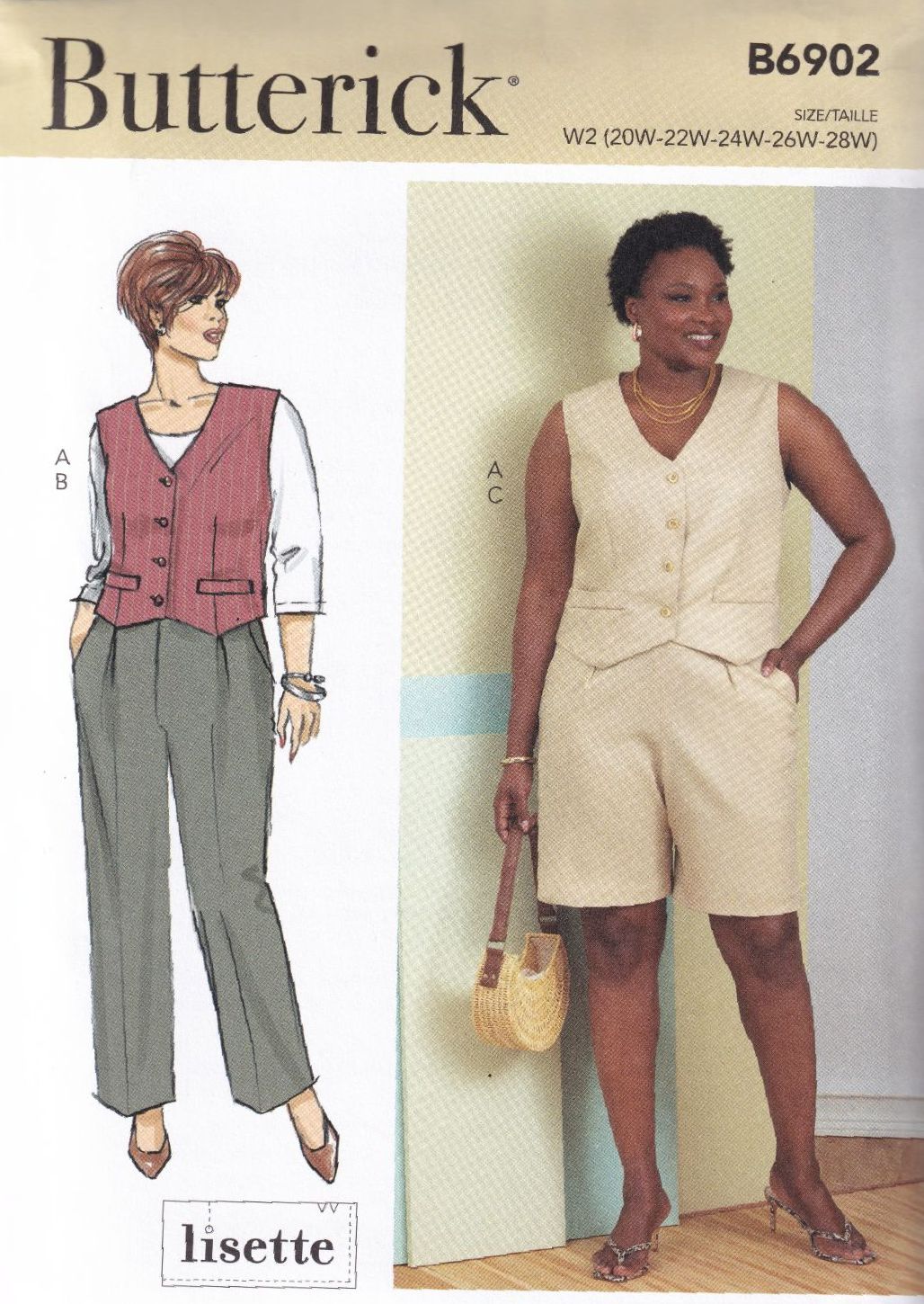 BUTTERICK B6902 VEST, PANTS AND SHORTS SEWING PATTERN-SIZE W2 (20,22,24,26,