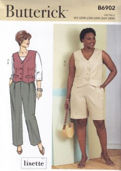 BUTTERICK B6902 VEST, PANTS AND SHORTS SEWING PATTERN-SIZE W2 (20,22,24,26,28)