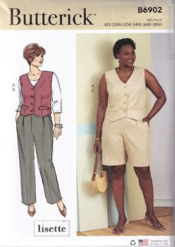 BUTTERICK B6902 VEST, PANTS AND SHORTS SEWING PATTERN-SIZE W3 (30,32,34,36,38)