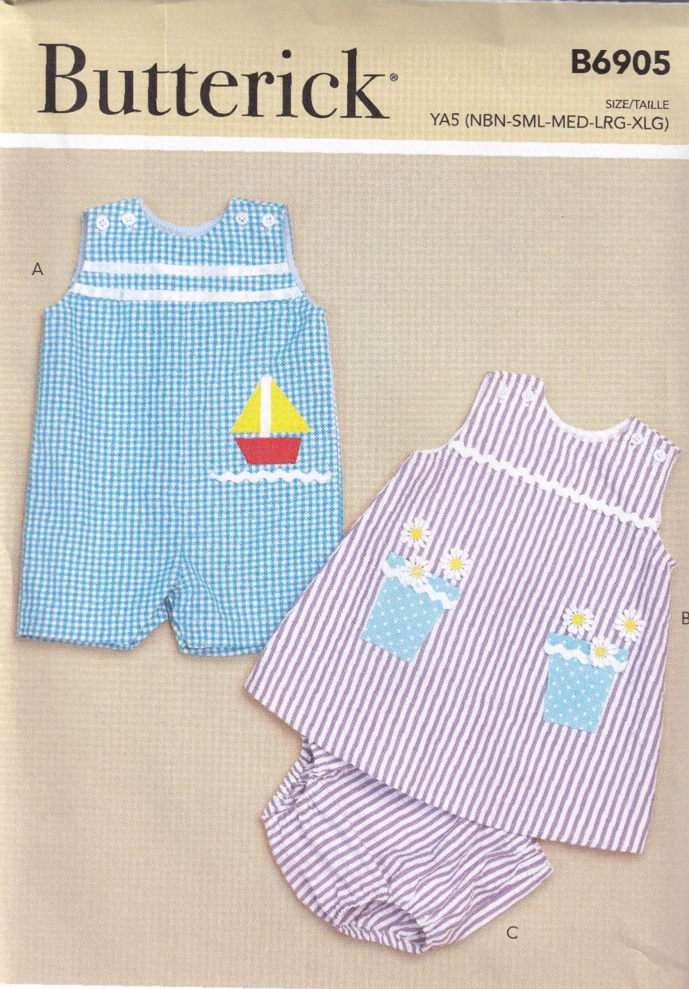 BUTTERICK B6905 BABY OVERALL, DRESS AND PANTS SEWING PATTERN-SIZE YA5 (NB,S