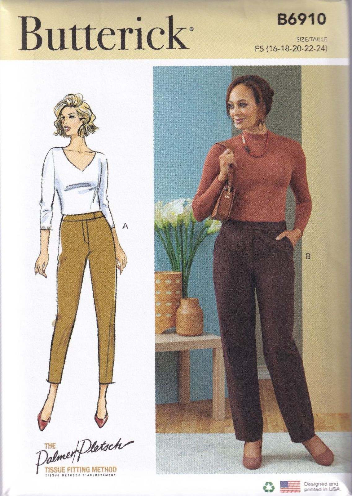 BUTTERICK B6910 PANTS SEWING PATTERN-SIZE F5 (16,18,20,22,24)