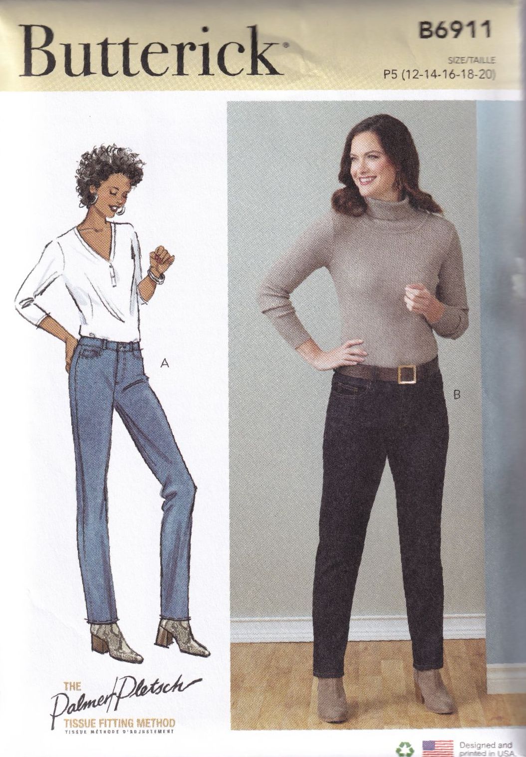 BUTTERICK B6911 JEANS SEWING PATTERN-SIZE P5 (12,14,16,18,20)