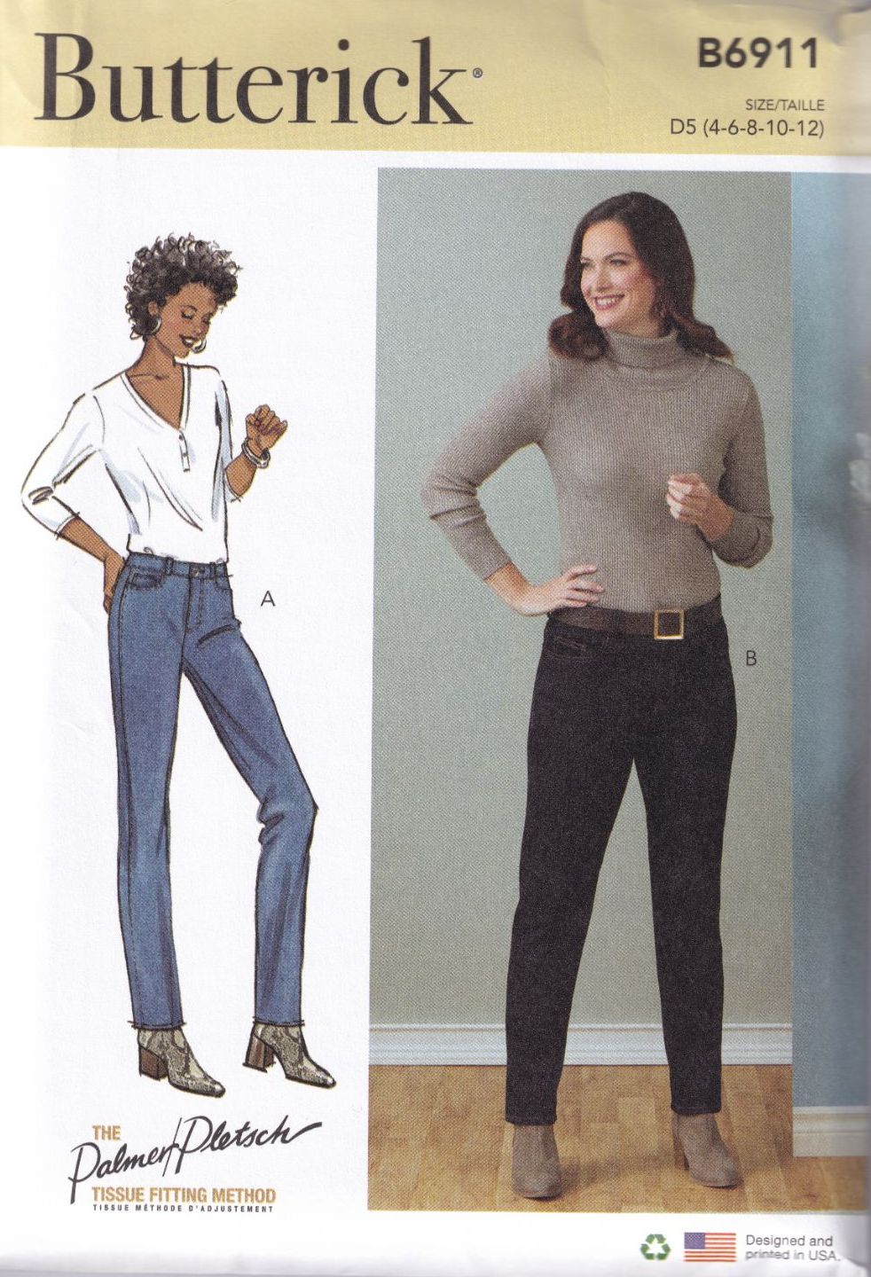 BUTTERICK B6911 JEANS SEWING PATTERN-SIZE D5 (4,6,8,10,12)