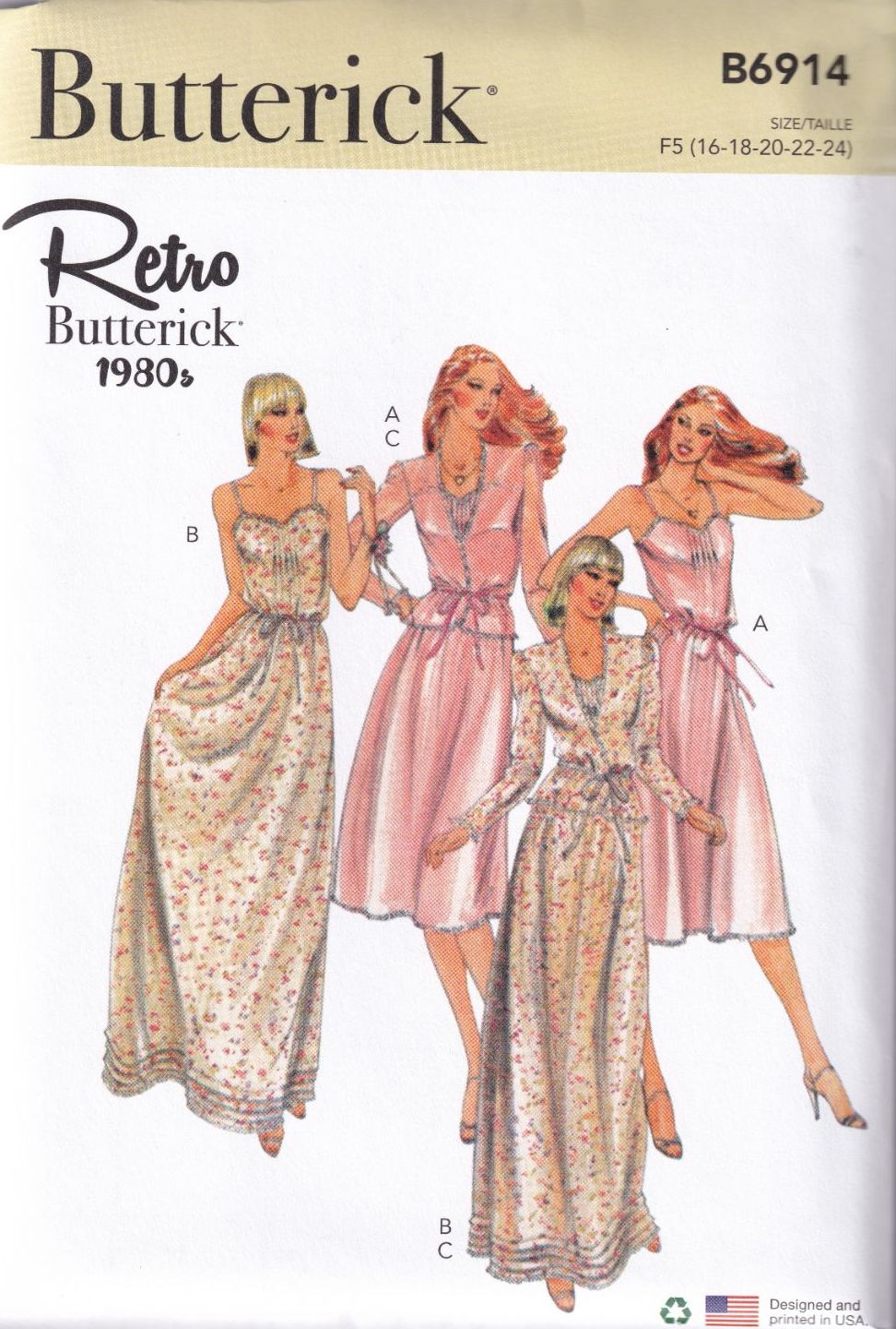 BUTTERICK B6914 RETROS 1980s DRESS AND JACKET SEWING PATTERN-SIZE F5(16,18,