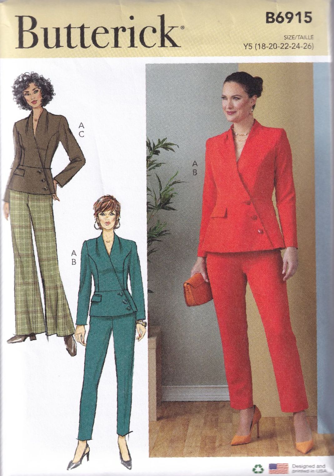 BUTTERICK B6915 JACKET AND PANTS SEWING PATTERN-SIZE Y5(18,20,22,24,26)
