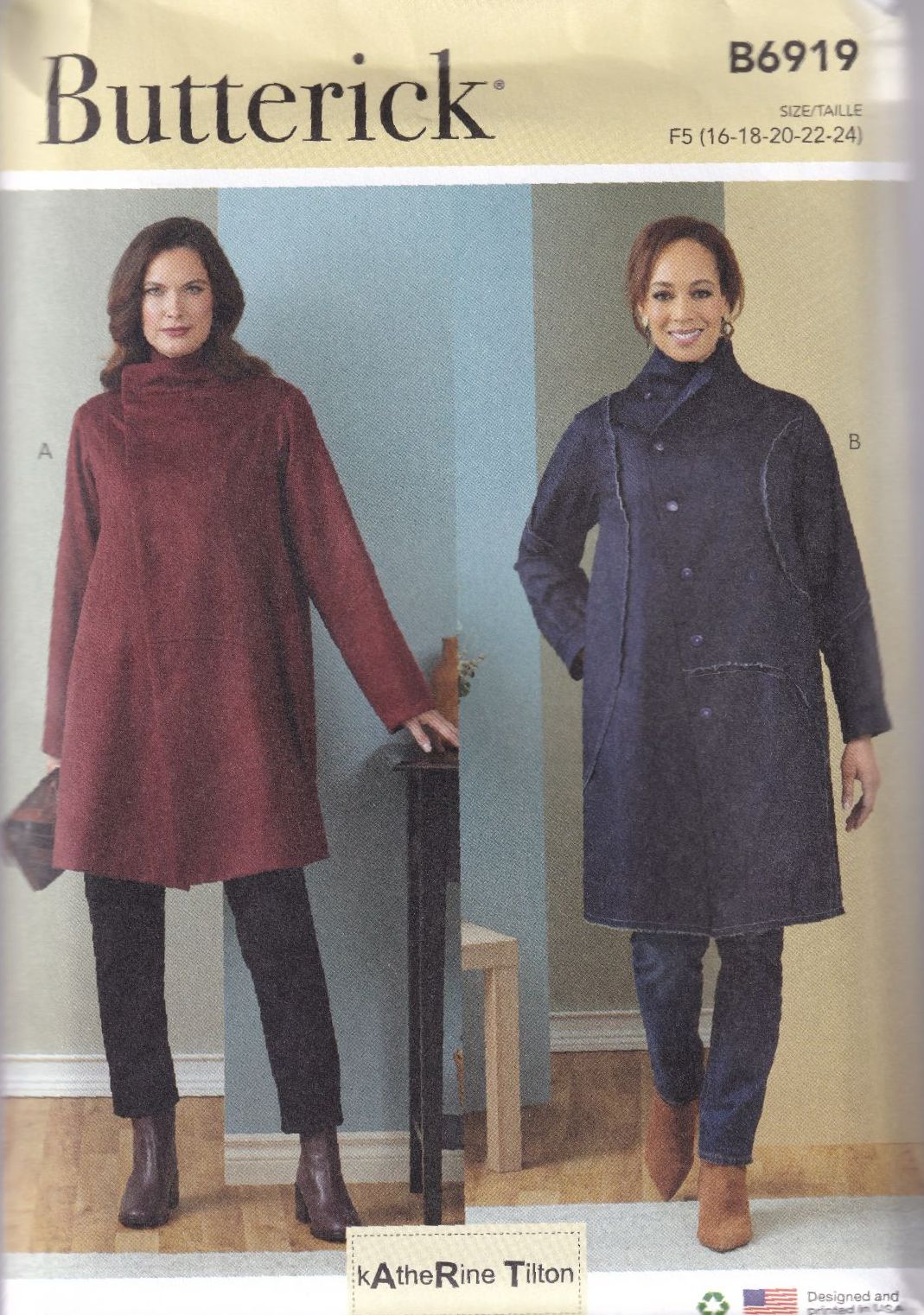 BUTTERICK B6919 COAT SEWING PATTERN-SIZE F5 (16,18,20,22,24)