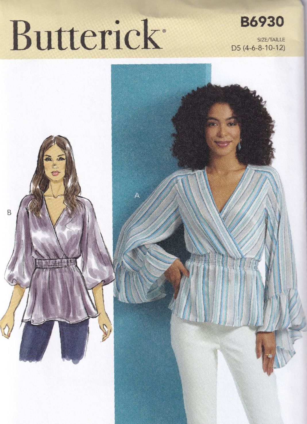 BUTTERICK B6930 TOP SEWING PATTERN-SIZE D5 (4,6,8,10,12)