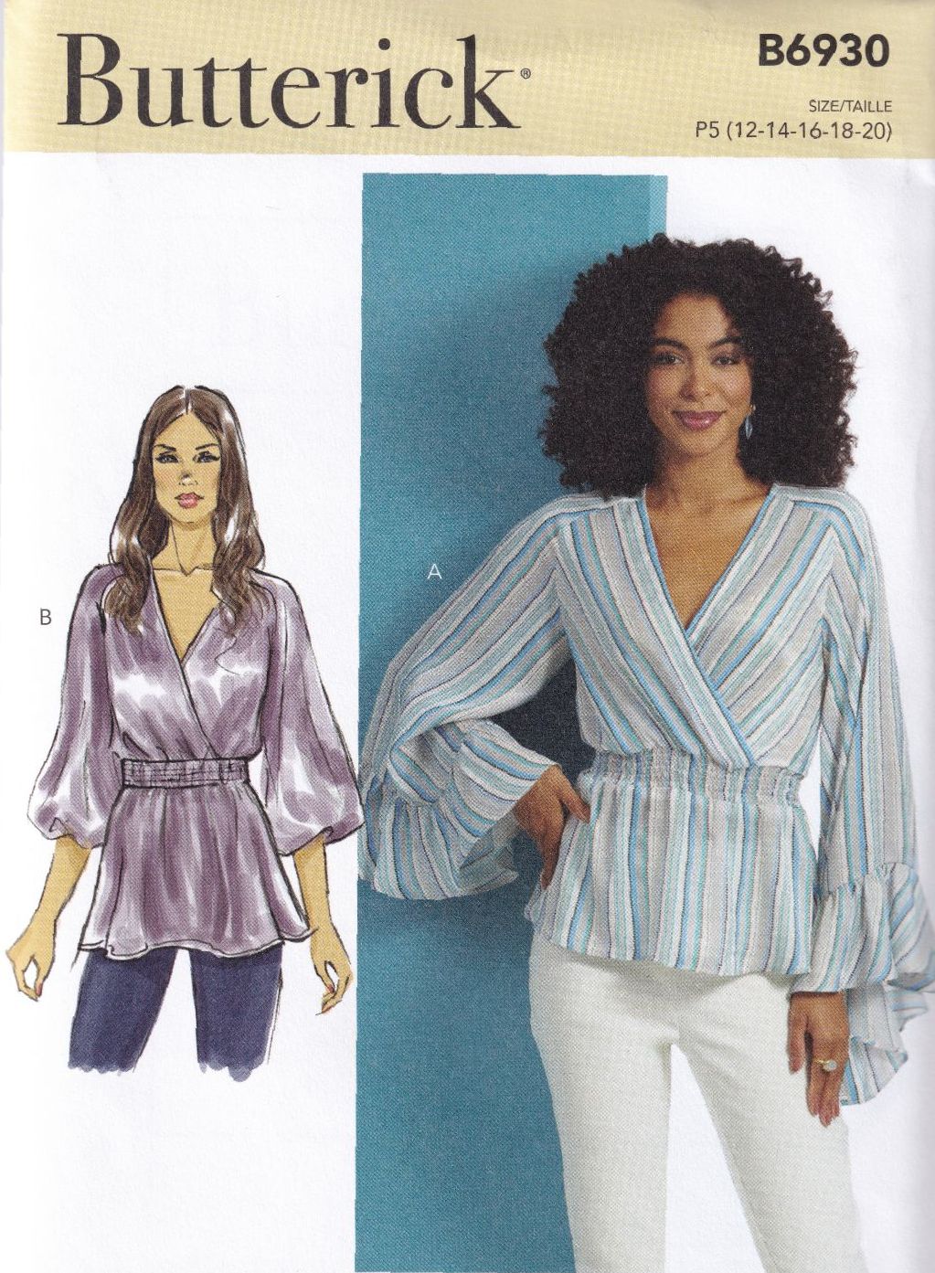 BUTTERICK B6930 TOP SEWING PATTERN-SIZE P5 (12,14,16,18,20)