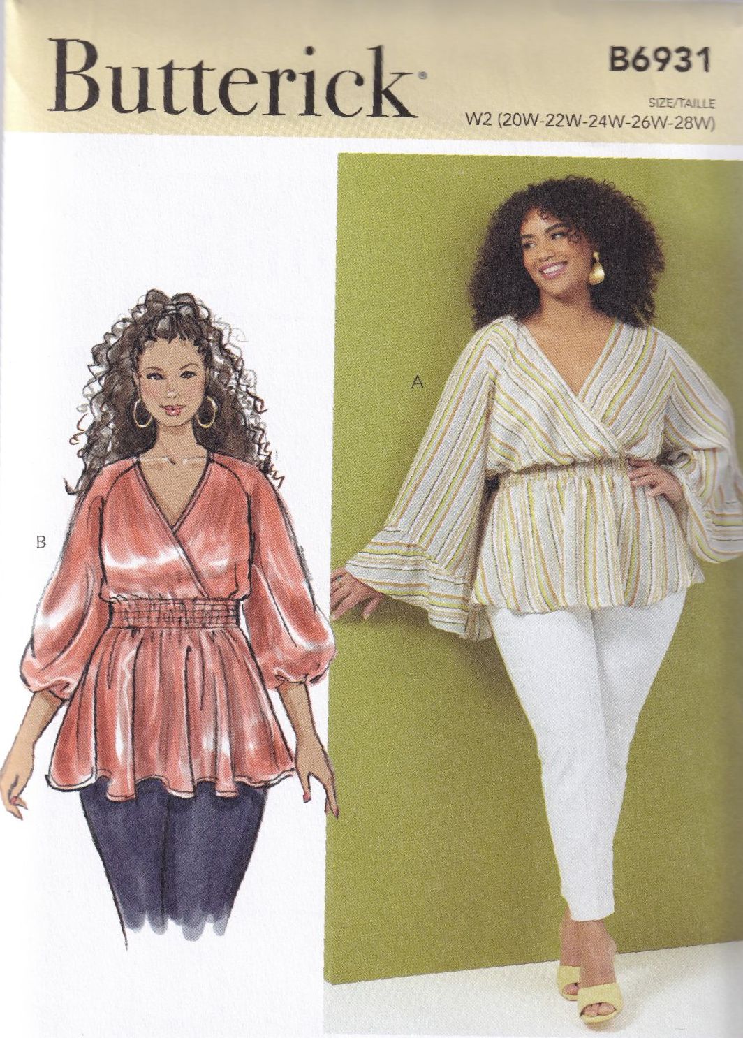BUTTERICK B6931 TOP SEWING PATTERN-SIZE W2 (20,22,24,26,28)