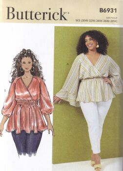 BUTTERICK B6931 TOP SEWING PATTERN-SIZE W3 (30,32,34,36,38)
