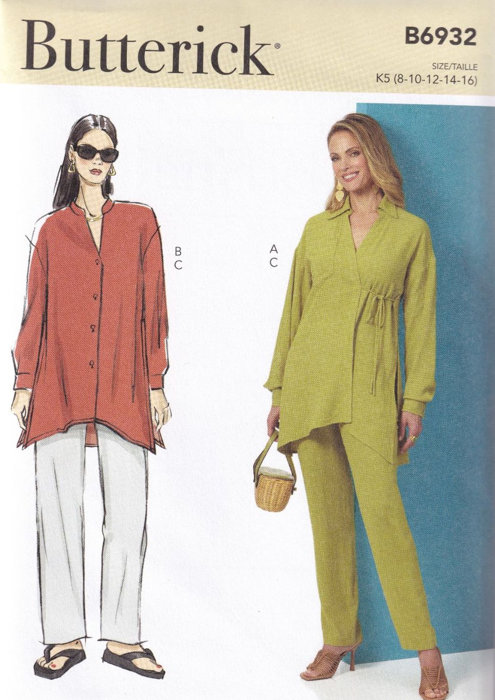 BUTTERICK B6932 TOP AND PANTS SEWING PATTERN- SIZE K5 (8,10,12,14,16)
