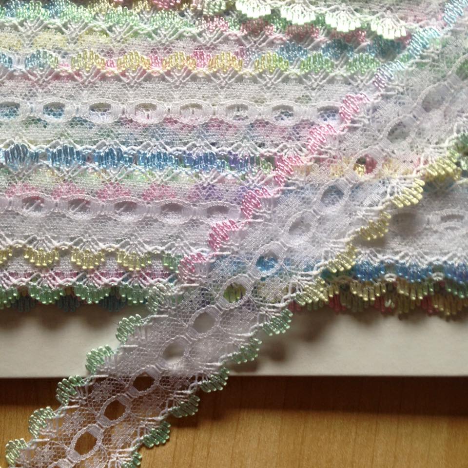 Eyelet Lace White with Rainbow Per Metre
