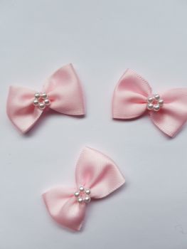 Pink Bow with Bead Centre (Pack of 5)