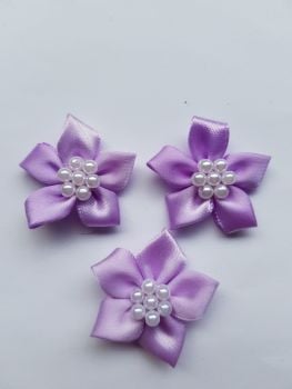 Lilac Satin Flower with Bead Centre (Pack of 4)