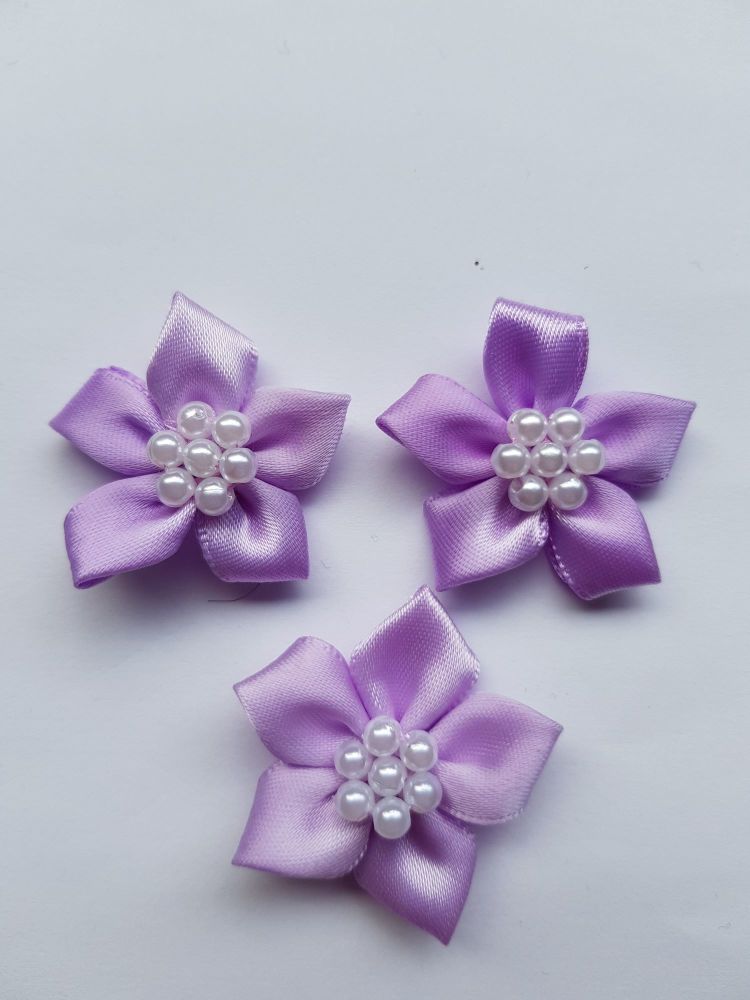 Lilac Satin Flower with Bead Centre (each) 