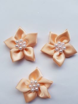Peach Satin Flower with Bead Centre (Pack of 4)