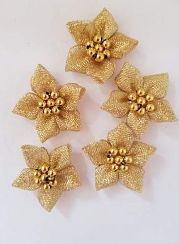 Gold Lurex Flower with Bead Centre (each)