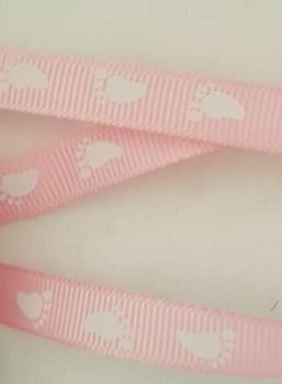 Pink with White Feet Grosgrain Ribbon 10mm (2 metre pack)
