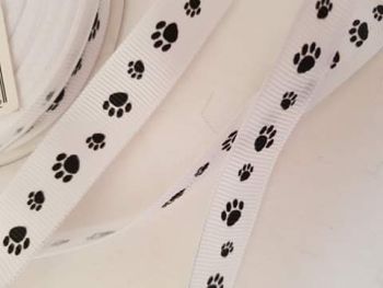 White with Black Paw Print 15mm (2 metre pack)