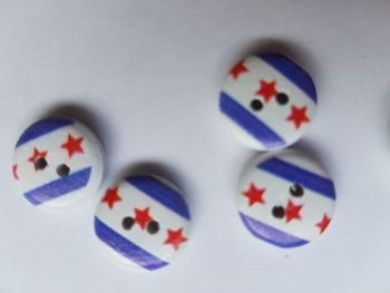 Blue/White Stars/Stripe Wooden Button  13mm (Pack of 12)