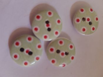 Green with Red Dot Wooden Buttons 15mm (Pack of 8)