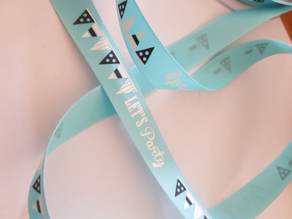 Turquoise Let's Party Ribbon 15mm ( per metre) 