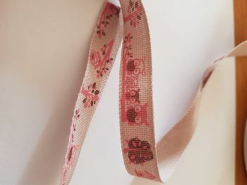 Pink Owl Ribbon 15mm (2 metre pack) Was £1