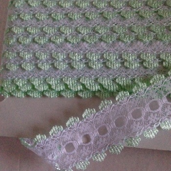 Eyelet Lace - White with Mint - 5 Metres