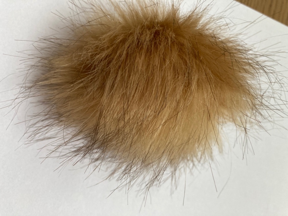 Caramel Fluffy Pom Pom-Suitable for Hats .Elastic hoop to attach (Each)